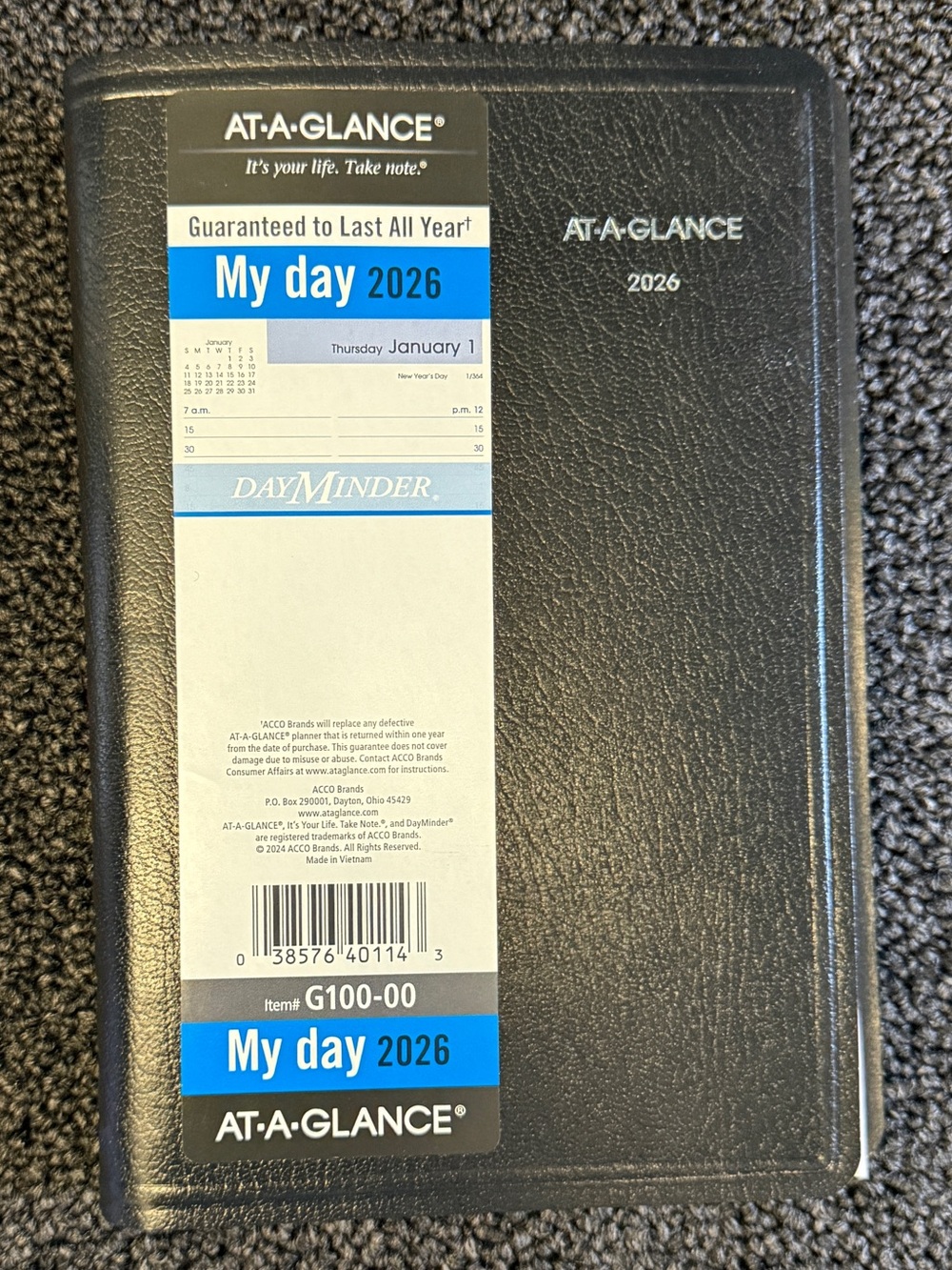 AT-A-GLANCE 2026 My Day Daily Planner DayMinder Black Organizer NEW